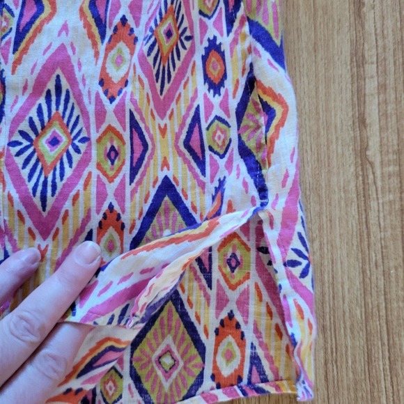 Chicos Top Shirt Womens Large Pink Linen Southwest Button Front Casual Career - Picture 12 of 16